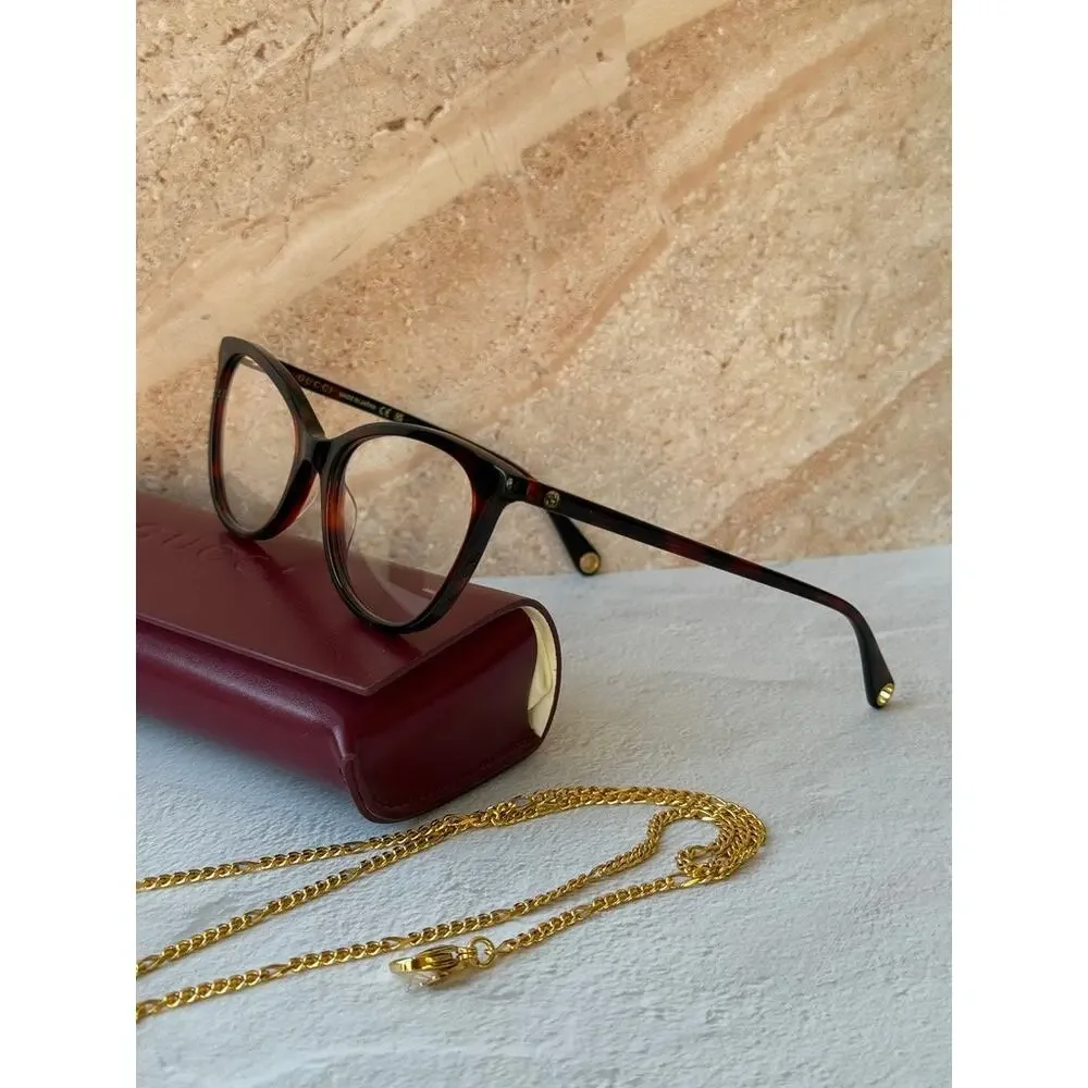 NEW Gucci GG1079O Brown Chain Cat Eye Eyeglasses Frames $650